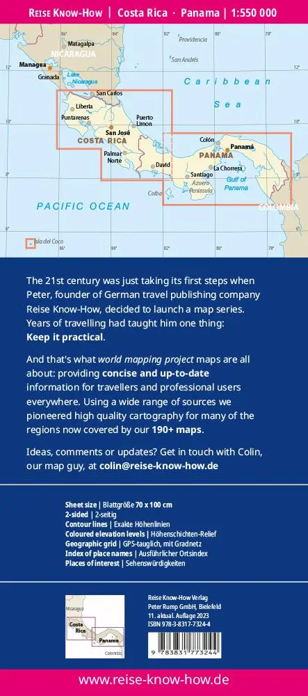 Rückseite: 9783831773244 | Reise Know-How Landkarte Costa Rica, Panama (1:550.000) | Rump | 2 S.