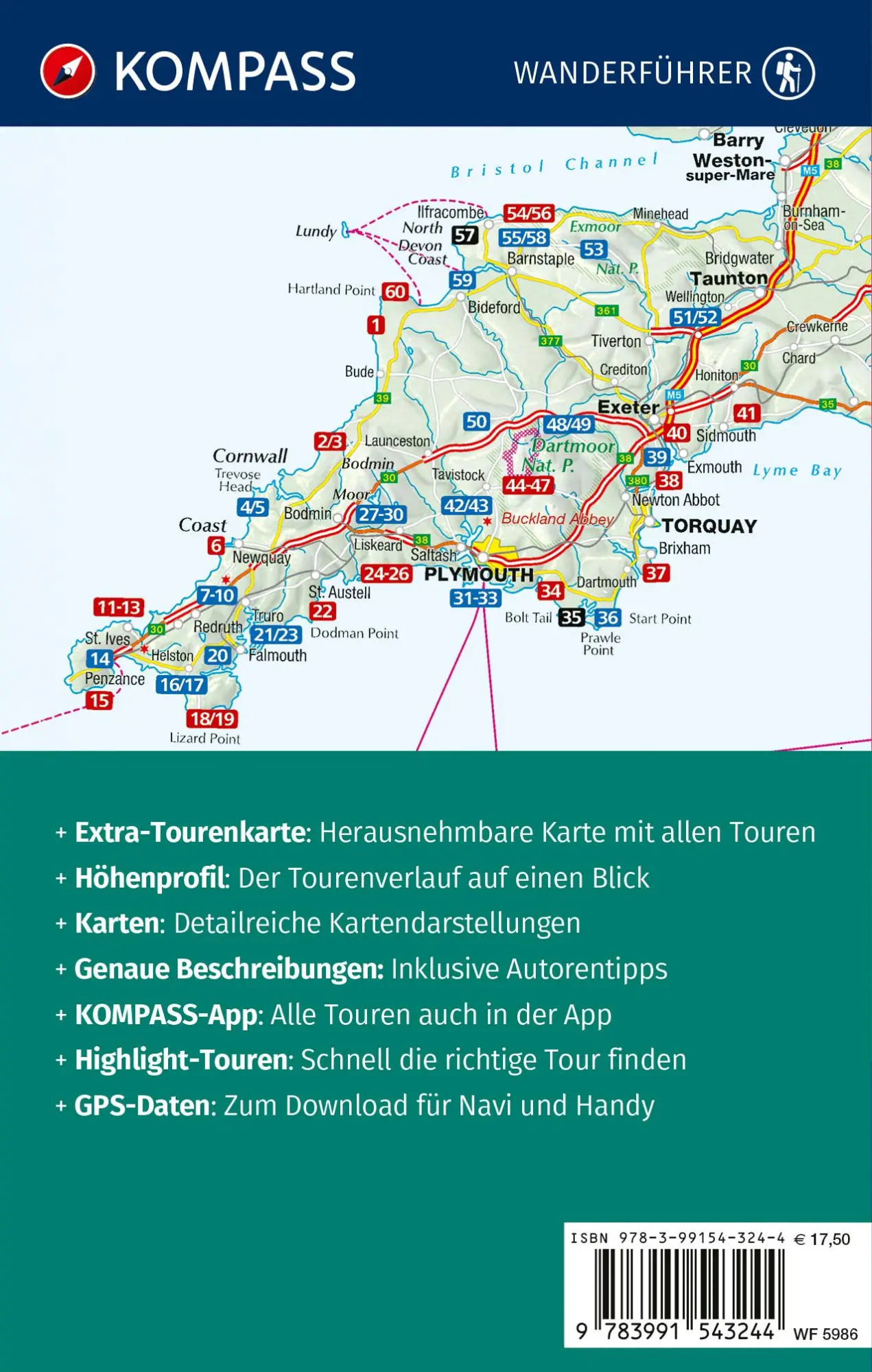 Rückseite: 9783991543244 | KOMPASS Wanderführer Cornwall und Devon, 60 Touren mit...
