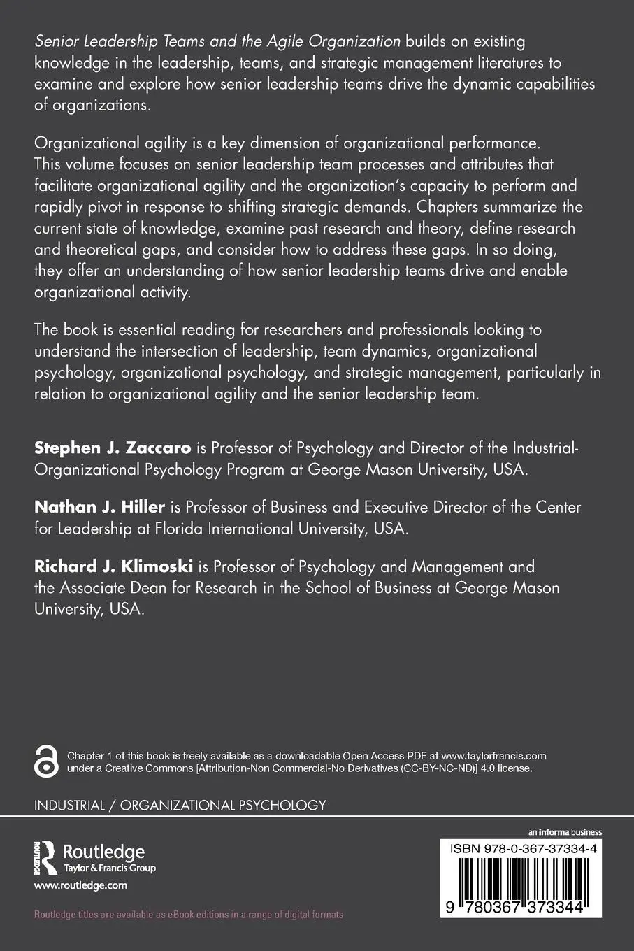 Rückseite: 9780367373344 | Senior Leadership Teams and the Agile Organization | Zaccaro (u. a.)