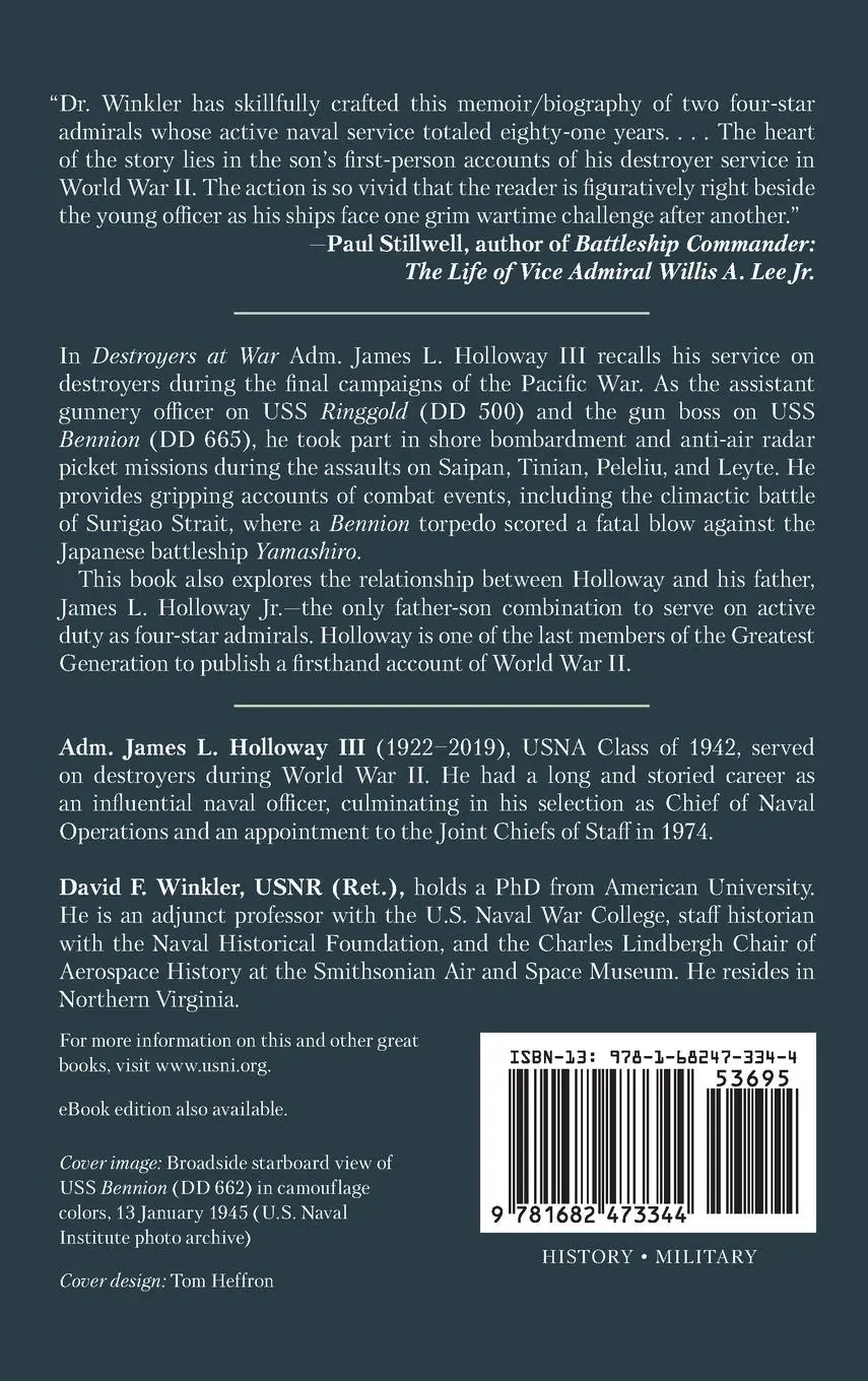 Rückseite: 9781682473344 | Destroyers at War | A Personal Retrospective of the Pacific Theater