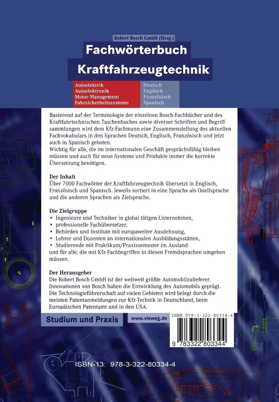 Rückseite: 9783322803344 | Fachwörterbuch Kraftfahrzeugtechnik | Robert Bosch Gmbh | Taschenbuch