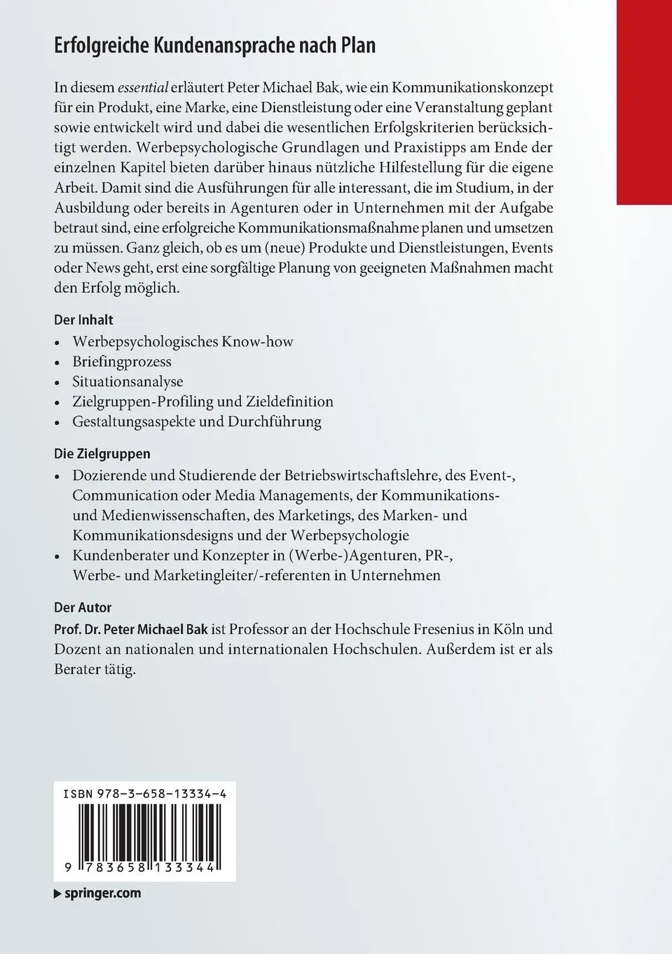 Rückseite: 9783658133344 | Erfolgreiche Kundenansprache nach Plan | Peter Michael Bak | Buch | x