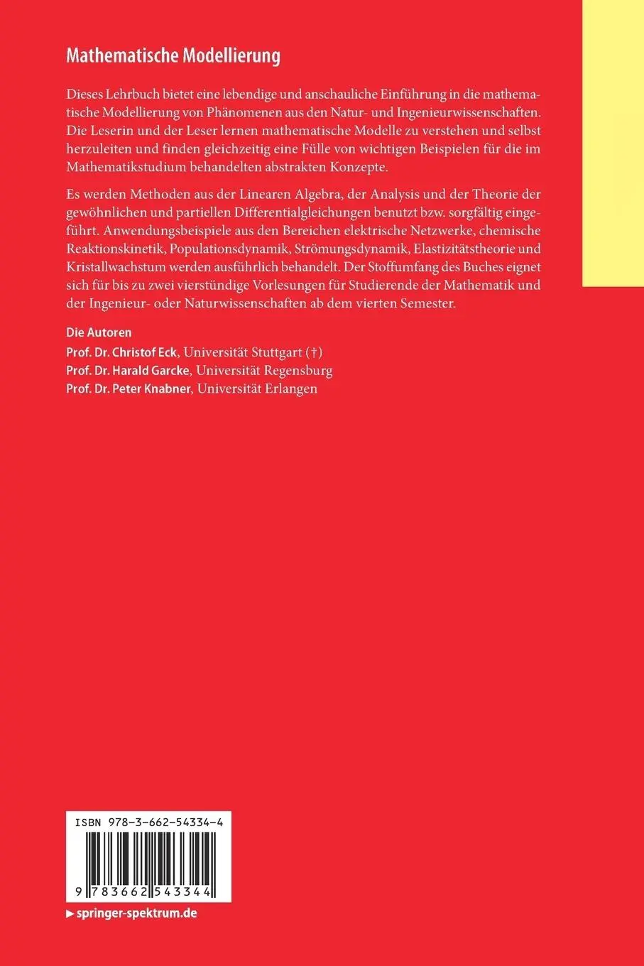 Rückseite: 9783662543344 | Mathematische Modellierung | Christof Eck (u. a.) | Taschenbuch | xvi