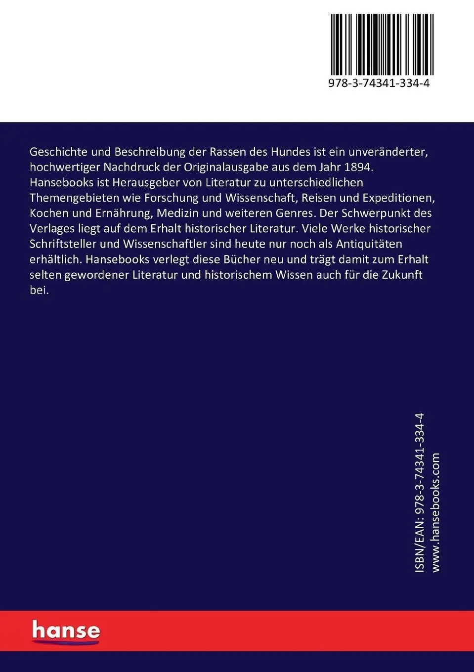 Rückseite: 9783743413344 | Geschichte und Beschreibung der Rassen des Hundes | Ludwig Beckmann