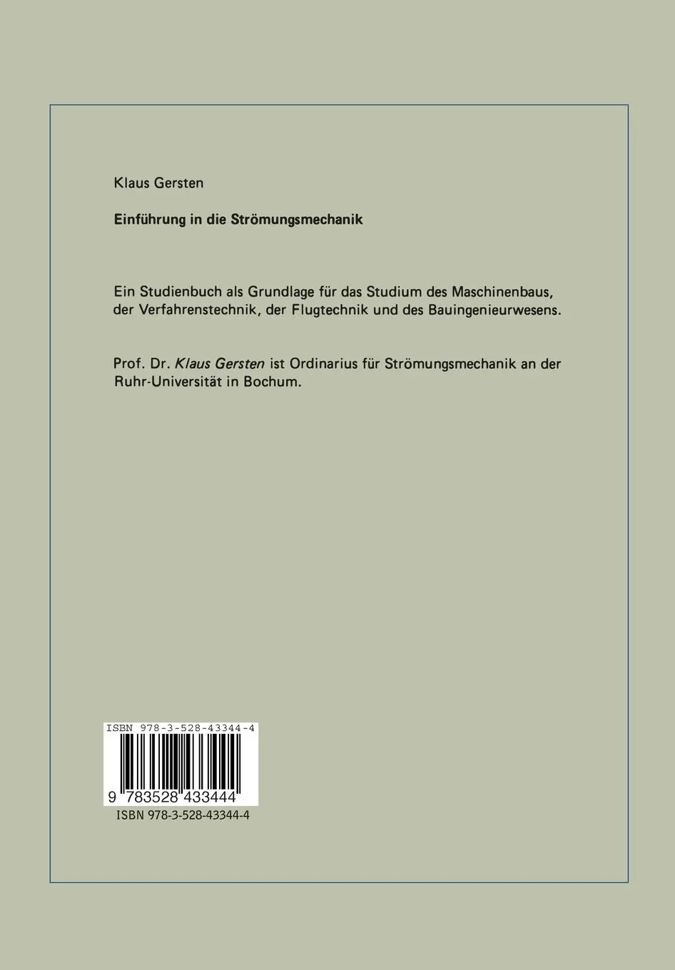 Rückseite: 9783528433444 | Einführung in die Strömungsmechanik | Klaus Gersten | Taschenbuch