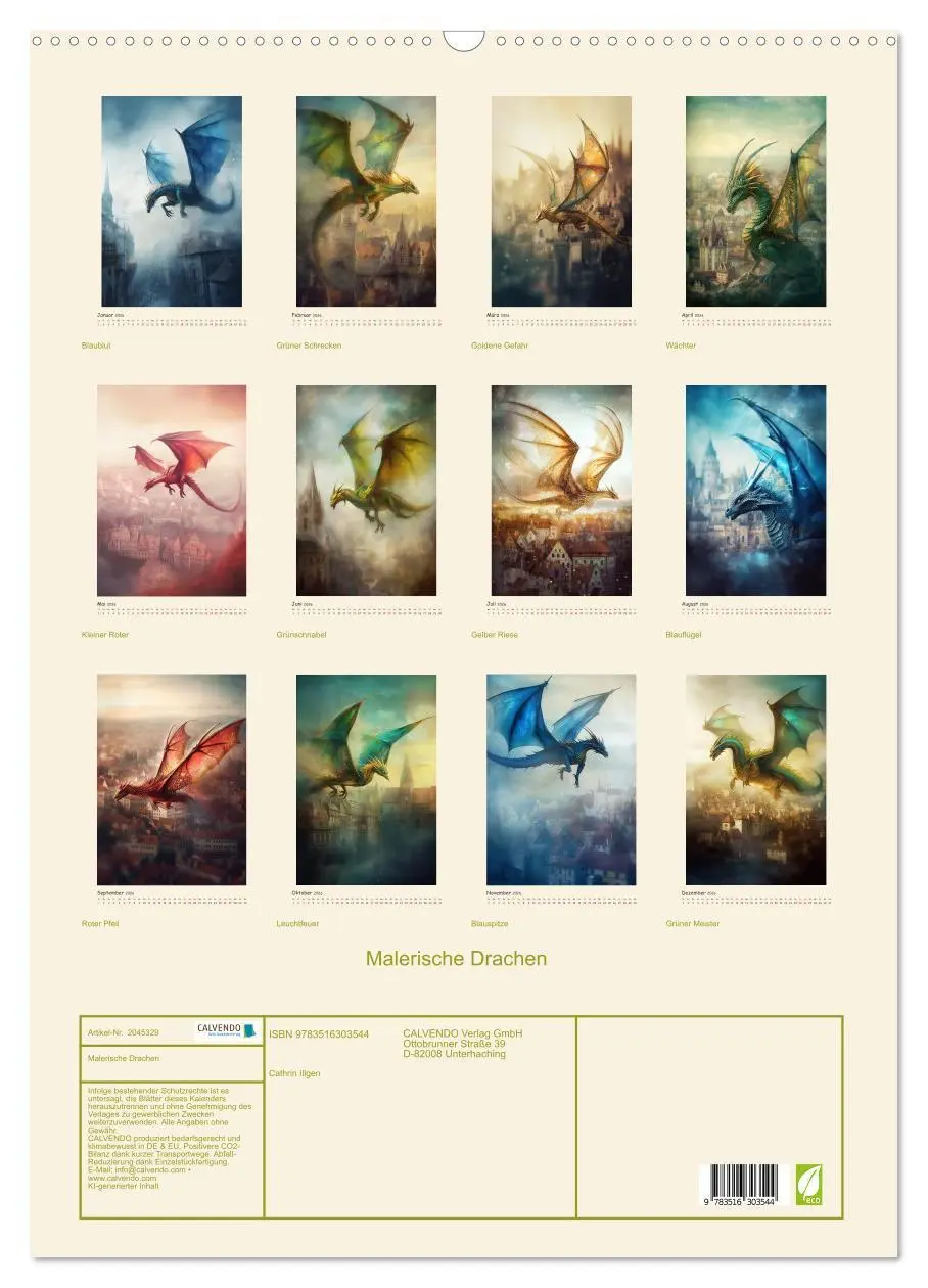 Bild: 9783516303544 | Malerische Drachen (Wandkalender 2026 DIN A2 hoch), CALVENDO...