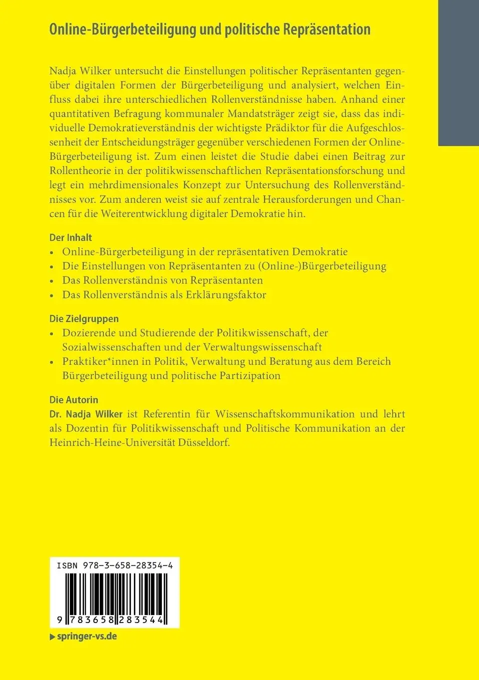 Rückseite: 9783658283544 | Online-Bürgerbeteiligung und politische Repräsentation | Nadja Wilker