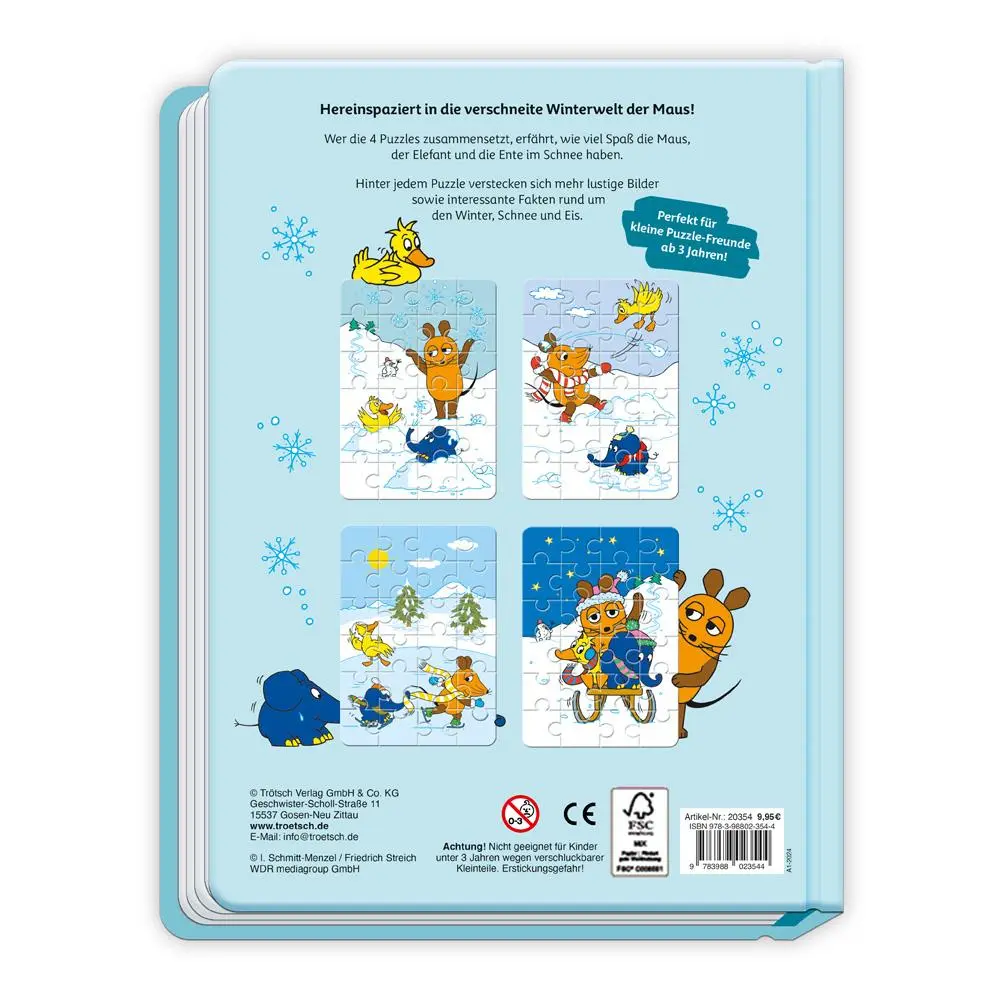 Rückseite: 9783988023544 | Trötsch Die Maus Winter-Puzzlebuch Puzzlebuch | KG | Buch | 10 S.