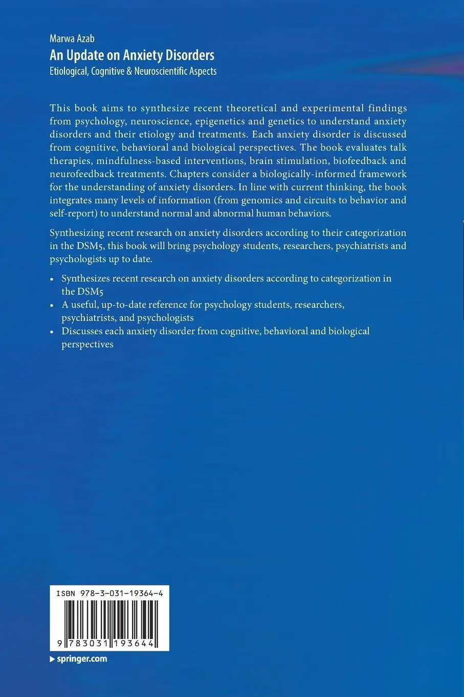 Rückseite: 9783031193644 | An Update on Anxiety Disorders | Marwa Azab | Taschenbuch | xiii