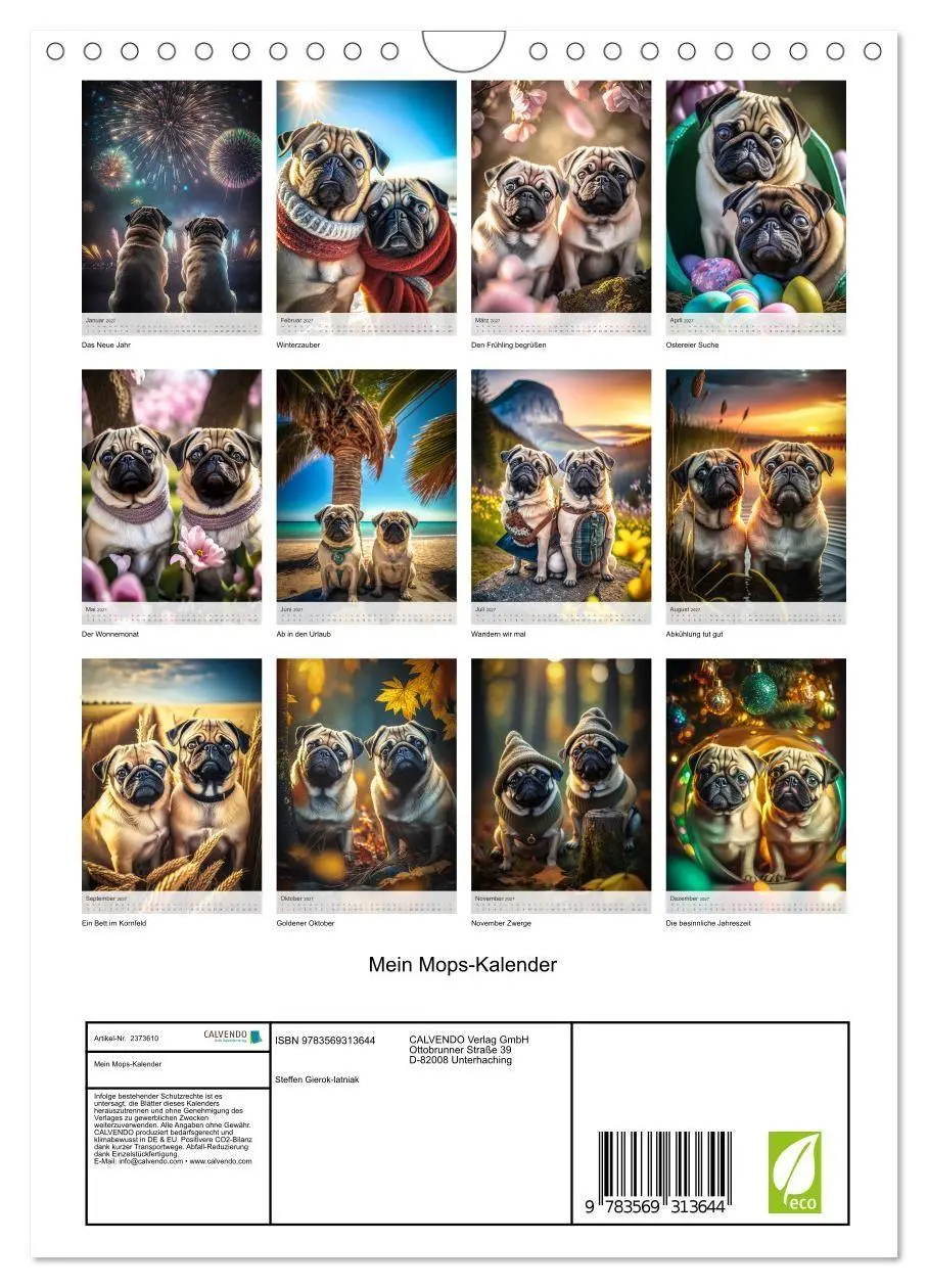 Bild: 9783569313644 | Mein Mops-Kalender (Wandkalender 2027 DIN A4 hoch), CALVENDO...