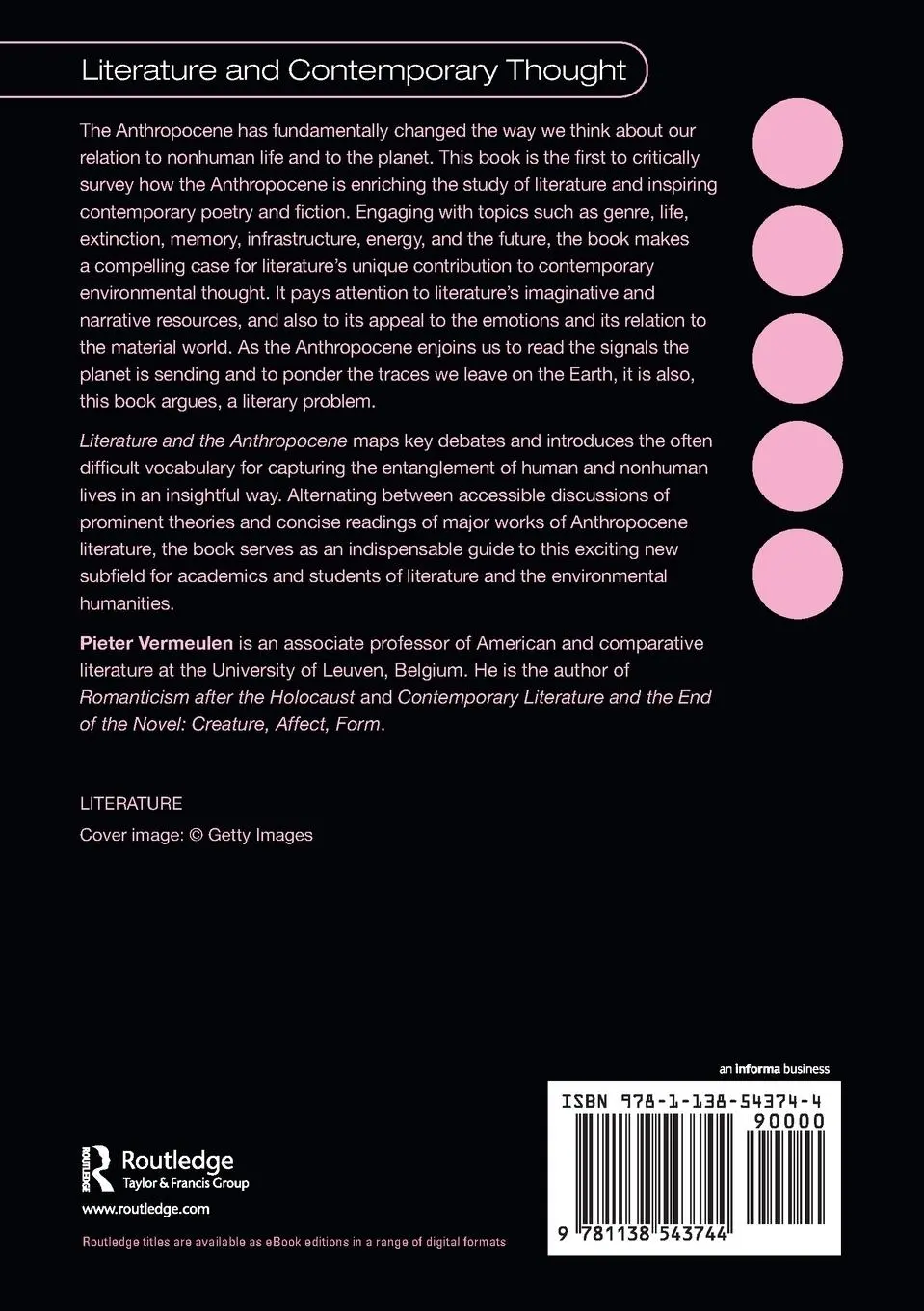 Rückseite: 9781138543744 | Literature and the Anthropocene | Pieter Vermeulen | Taschenbuch