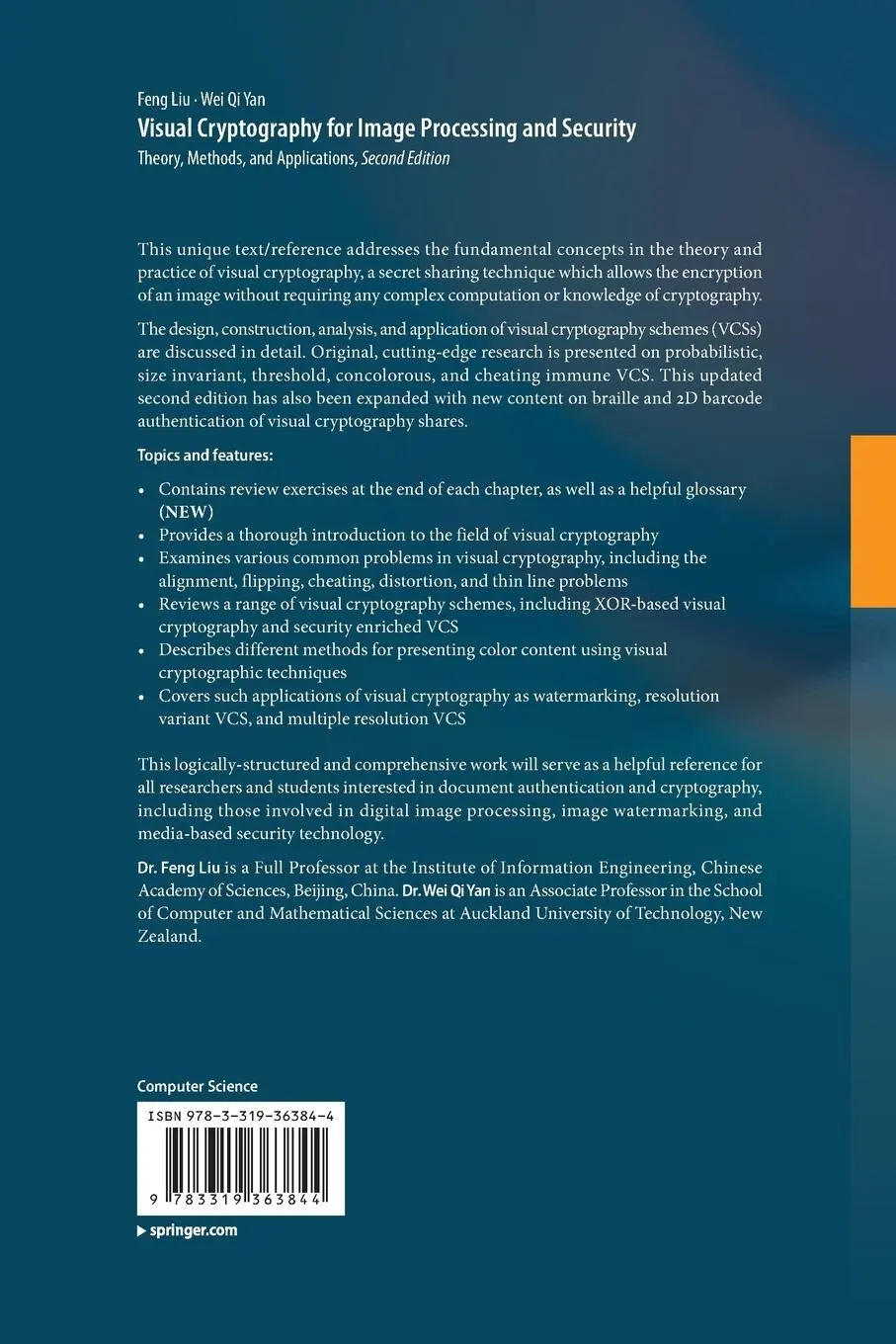 Rückseite: 9783319363844 | Visual Cryptography for Image Processing and Security | Yan (u. a.)
