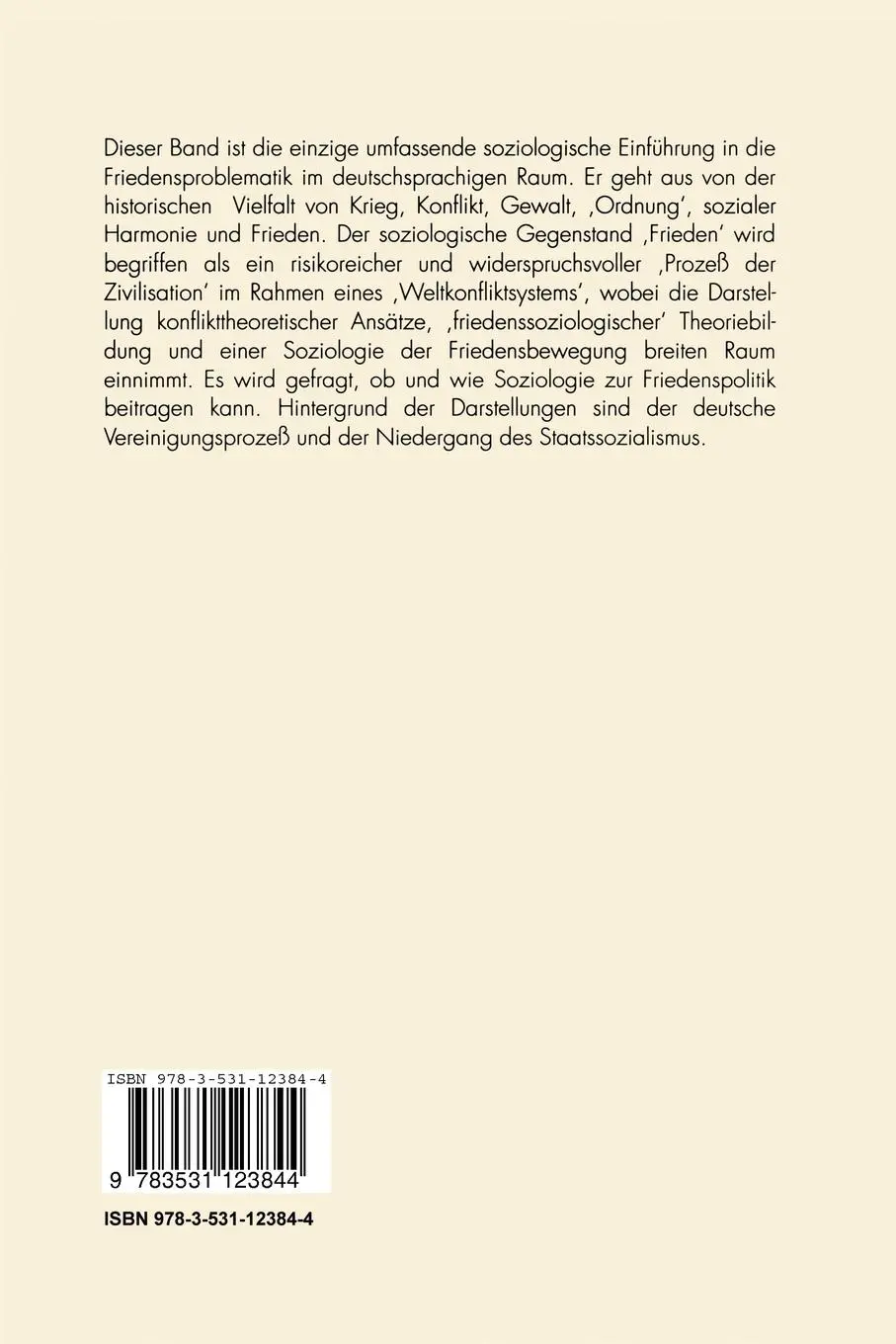 Rückseite: 9783531123844 | Soziologie und Frieden | Hans Jürgen Krysmanski | Taschenbuch | 257 S.