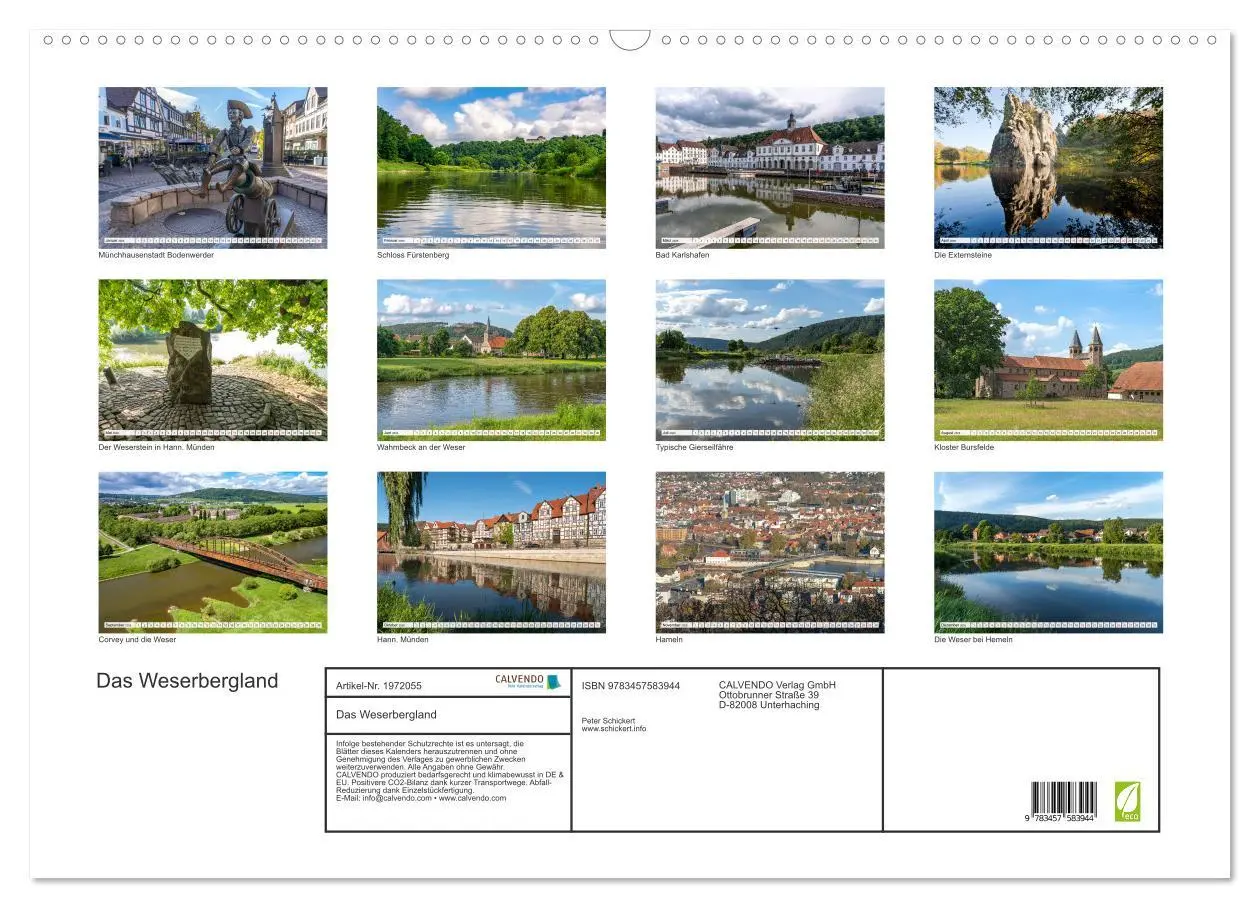 Bild: 9783457583944 | Das Weserbergland (Wandkalender 2026 DIN A2 quer), CALVENDO...