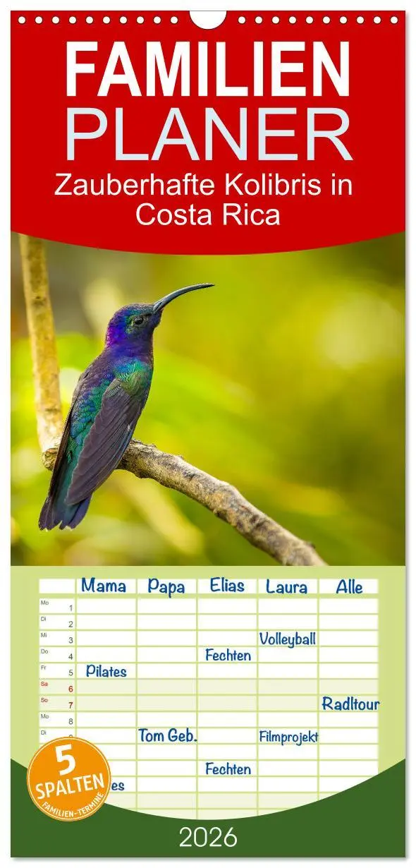 Cover: 9783516503944 | Familienplaner 2026 - Zauberhafte Kolibris in Costa Rica mit 5...