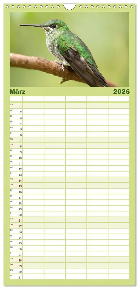 Bild: 9783516503944 | Familienplaner 2026 - Zauberhafte Kolibris in Costa Rica mit 5...