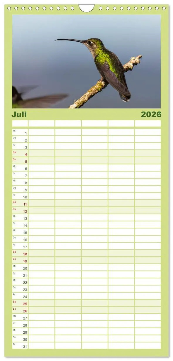 Bild: 9783516503944 | Familienplaner 2026 - Zauberhafte Kolibris in Costa Rica mit 5...