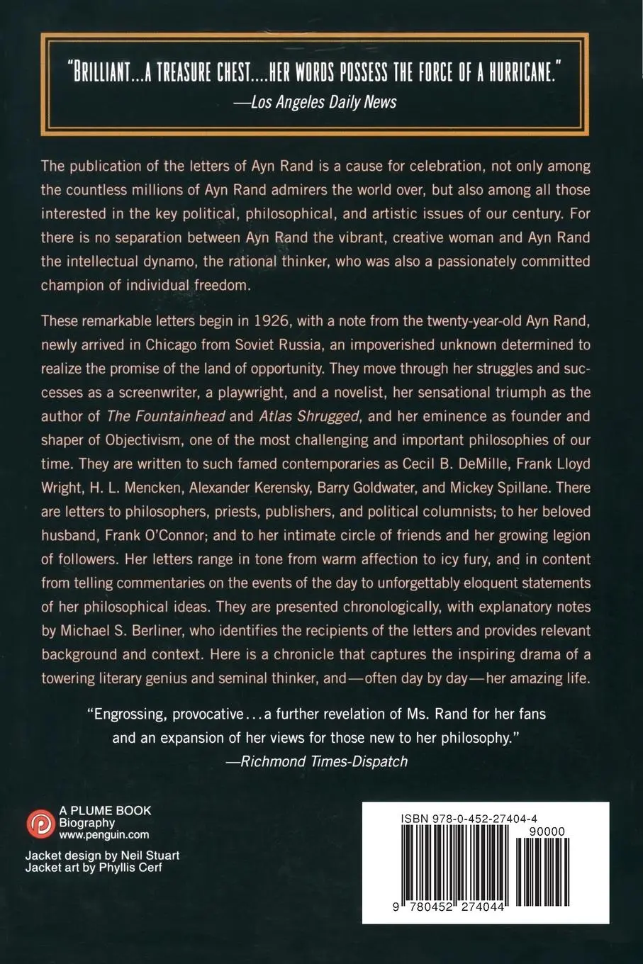 Rückseite: 9780452274044 | Letters of Ayn Rand | Ayn Rand | Taschenbuch | Englisch | 1997