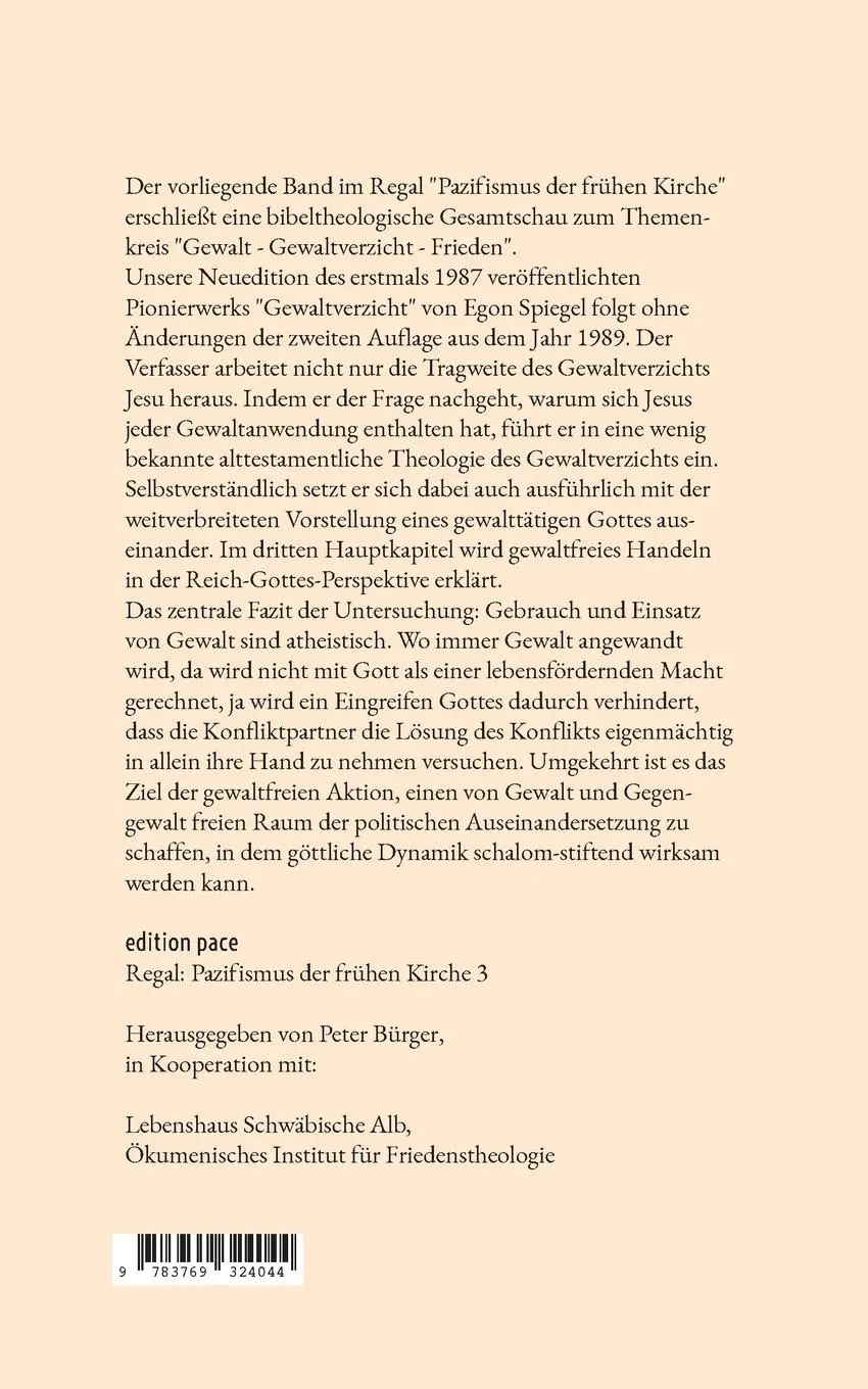Rückseite: 9783769324044 | Gewaltverzicht | Grundlagen einer biblischen Friedenstheologie | Buch