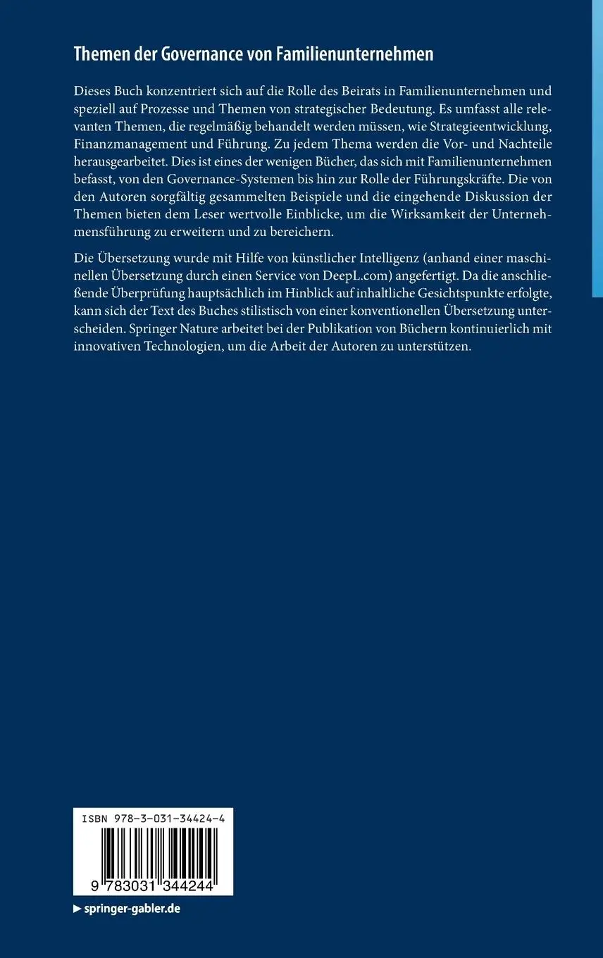 Rückseite: 9783031344244 | Themen der Governance von Familienunternehmen | Birgit Suberg (u. a.)