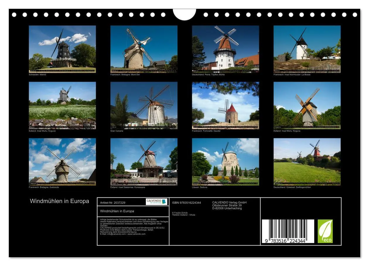 Bild: 9783516224344 | Windmühlen in Europa (Wandkalender 2026 DIN A4 quer), CALVENDO...