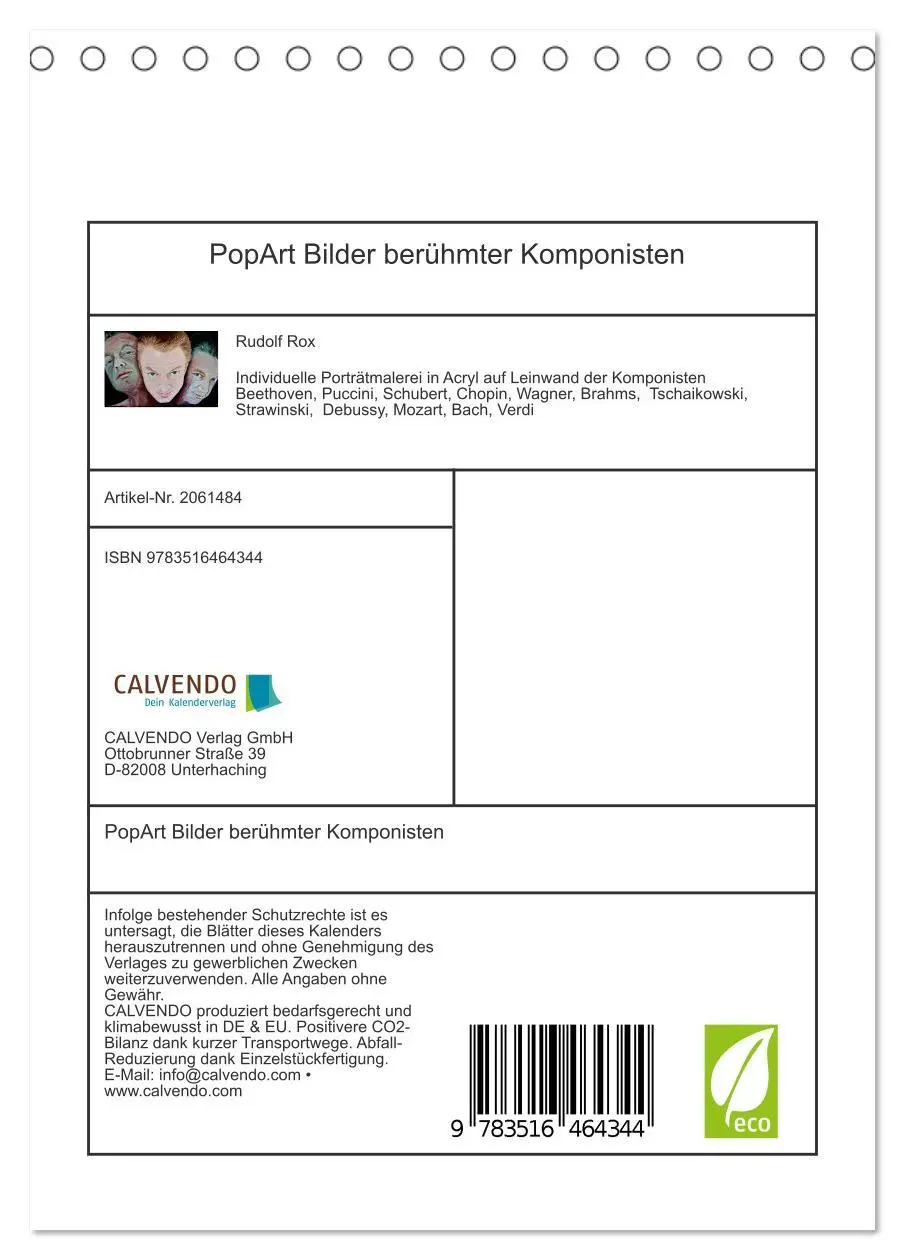 Bild: 9783516464344 | PopArt Bilder berühmter Komponisten (Tischkalender 2026 DIN A5...