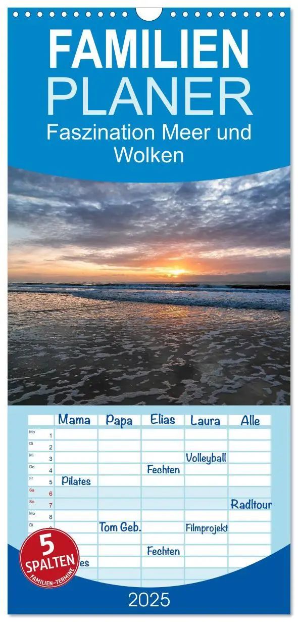 Cover: 9783457124444 | Familienplaner 2025 - Faszination Meer und Wolken mit 5 Spalten...