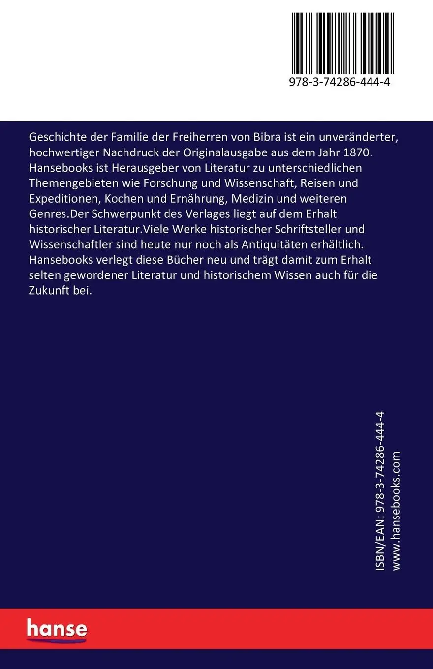 Rückseite: 9783742864444 | Geschichte der Familie der Freiherren von Bibra | Wilhelm Von Bibra