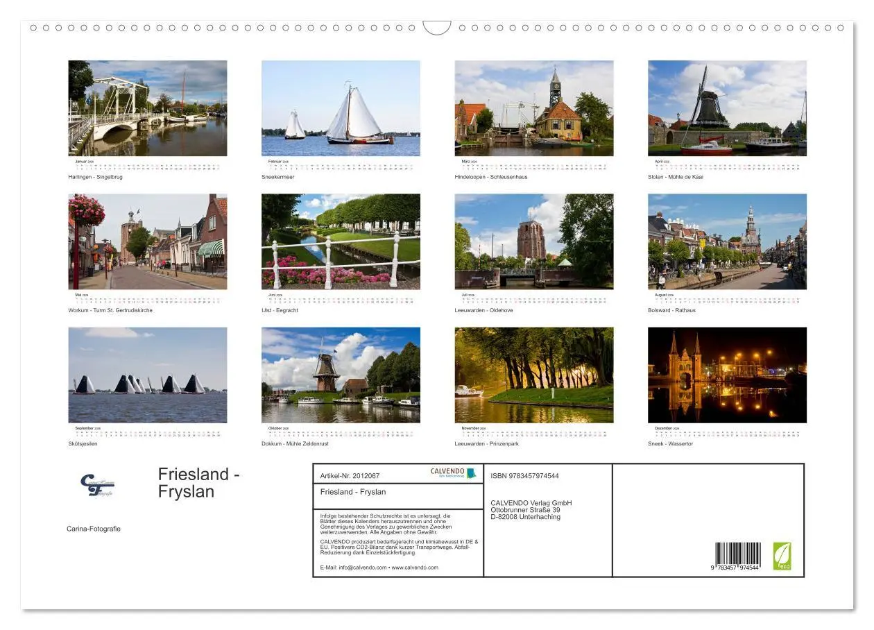 Bild: 9783457974544 | Friesland - Fryslan (Wandkalender 2026 DIN A2 quer), CALVENDO...