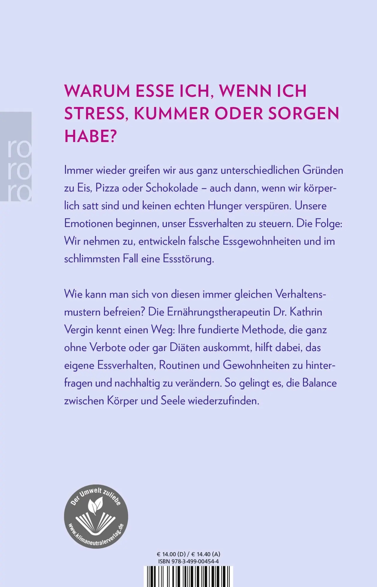 Rückseite: 9783499004544 | Emotional Eating | Kathrin Vergin | Taschenbuch | 240 S. | Deutsch