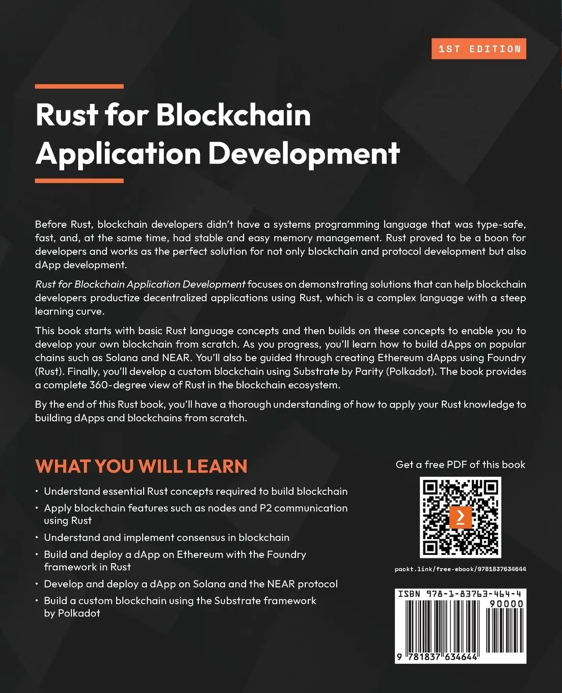 Rückseite: 9781837634644 | Rust for Blockchain Application Development | Akhil Sharma | Buch