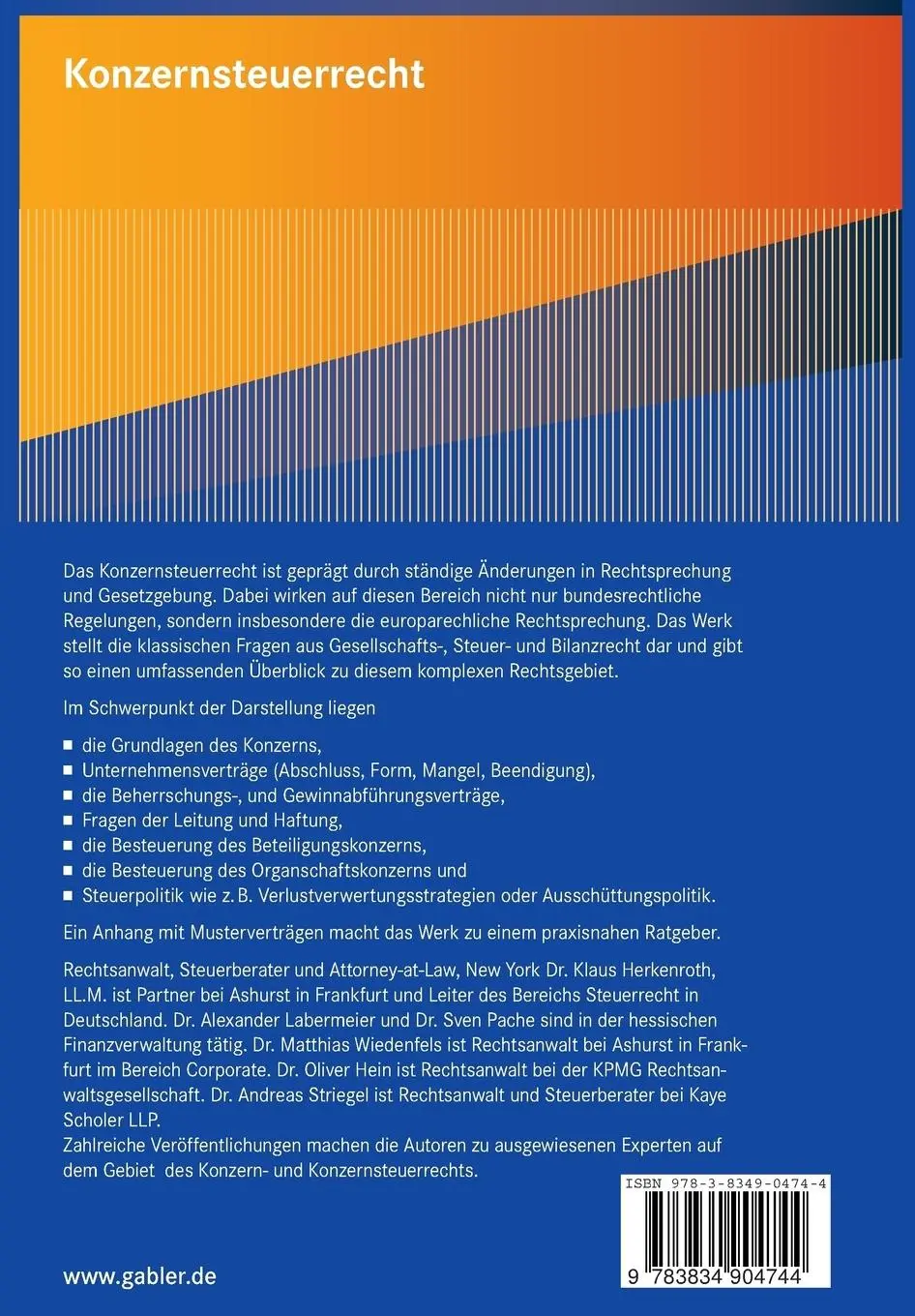 Rückseite: 9783834904744 | Konzernsteuerrecht | Klaus Herkenroth (u. a.) | Taschenbuch | xxii