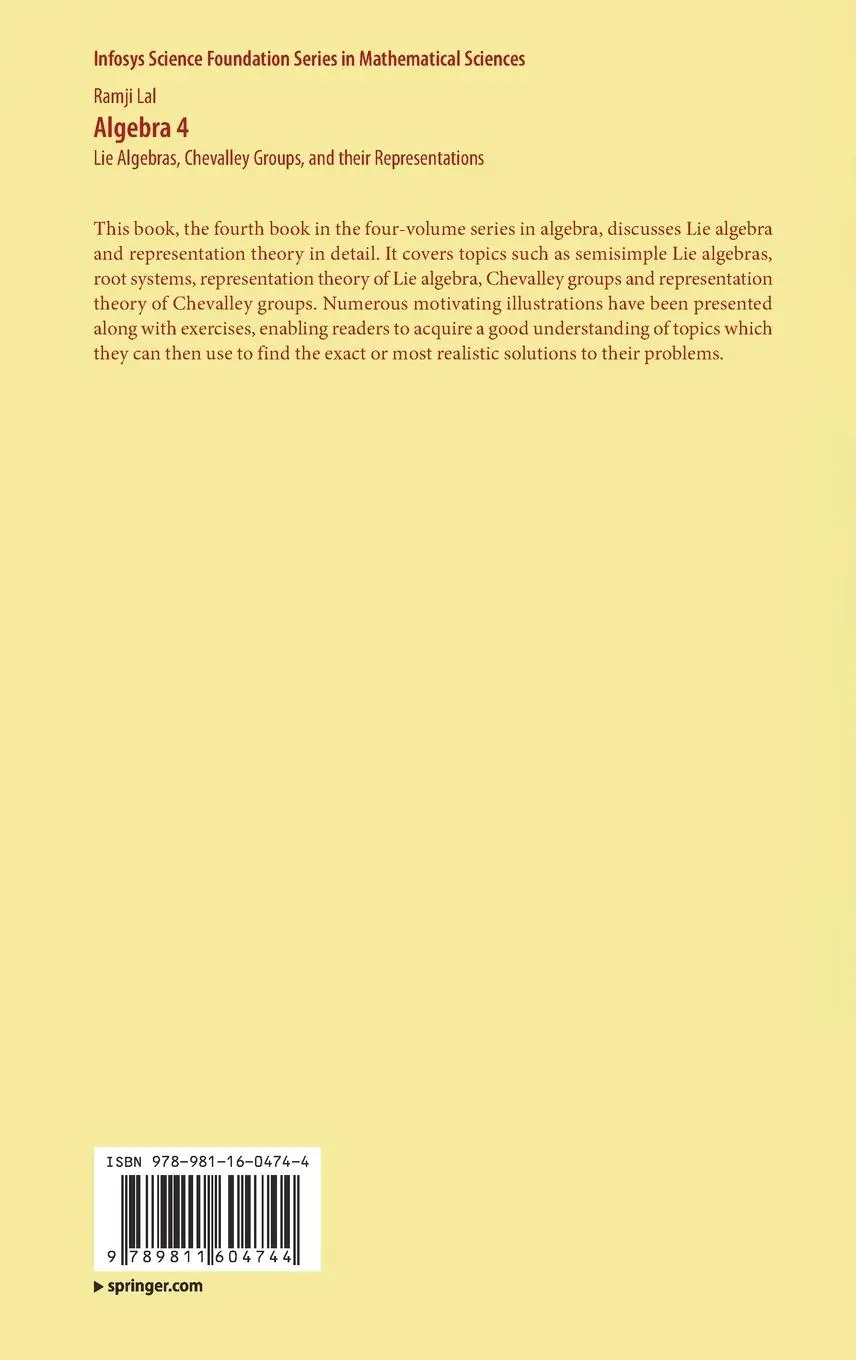 Rückseite: 9789811604744 | Algebra 4 | Lie Algebras, Chevalley Groups, and Their Representations