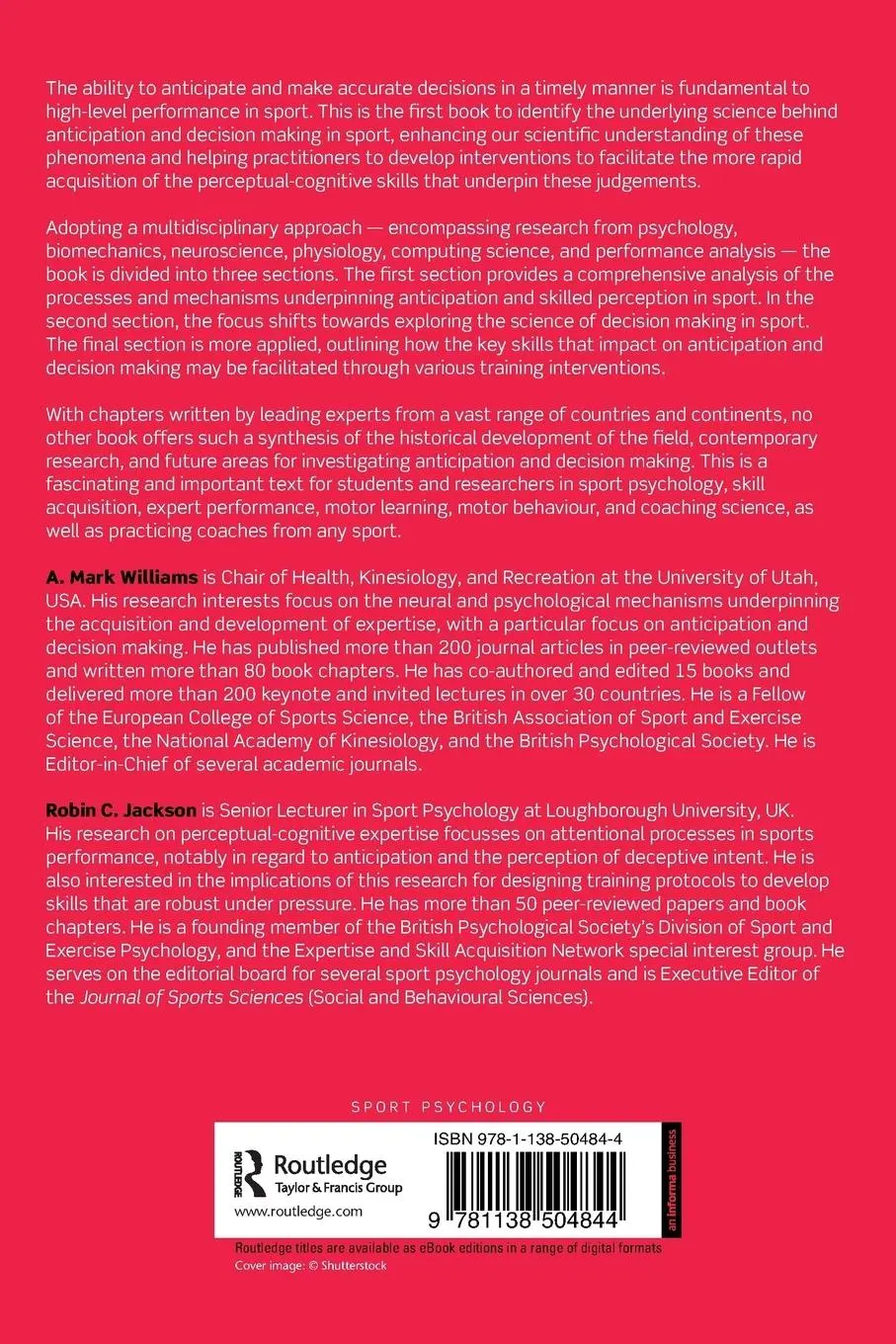Rückseite: 9781138504844 | Anticipation and Decision Making in Sport | A. Mark Williams (u. a.)