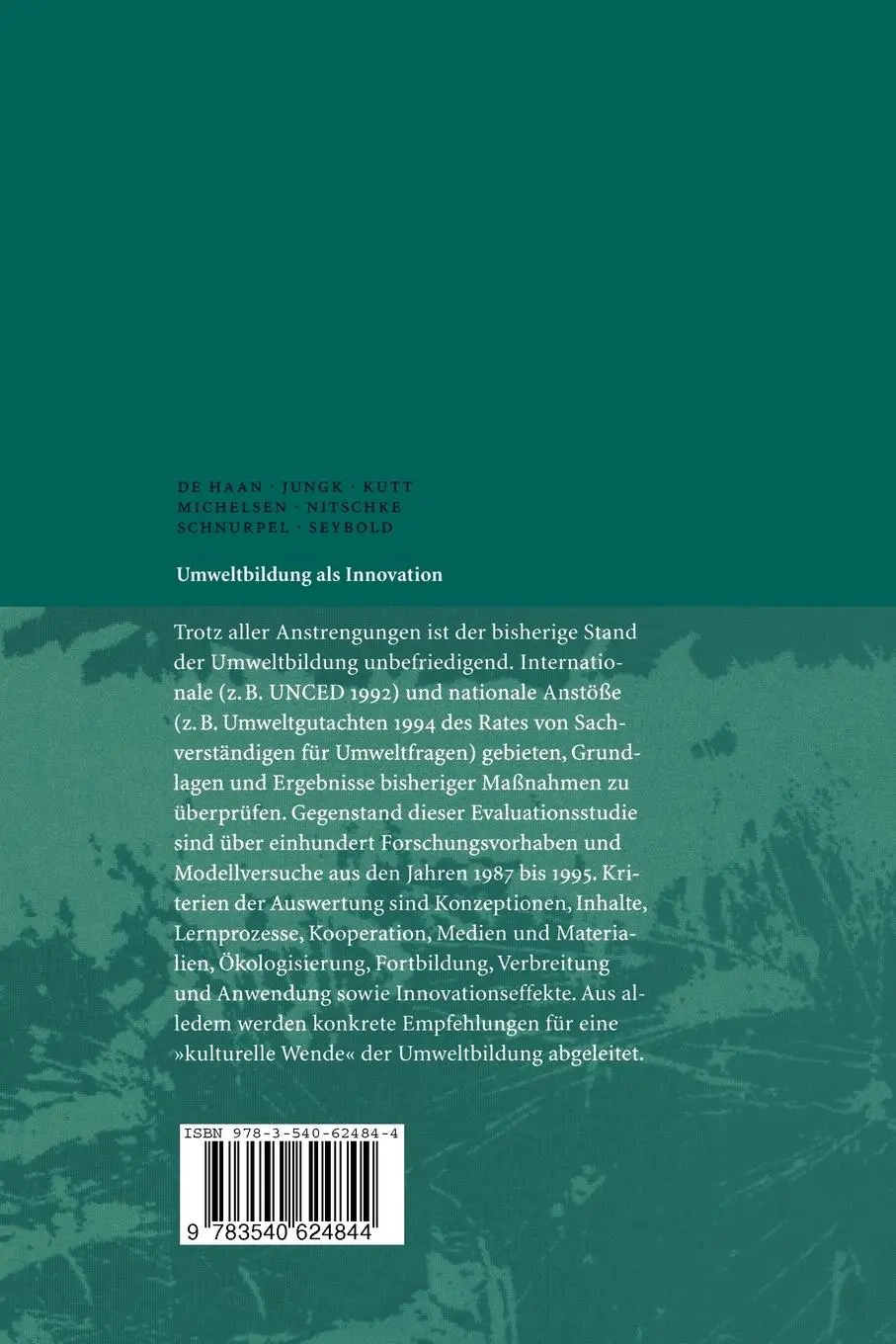 Rückseite: 9783540624844 | Umweltbildung als Innovation | Gerhard De Haan (u. a.) | Taschenbuch