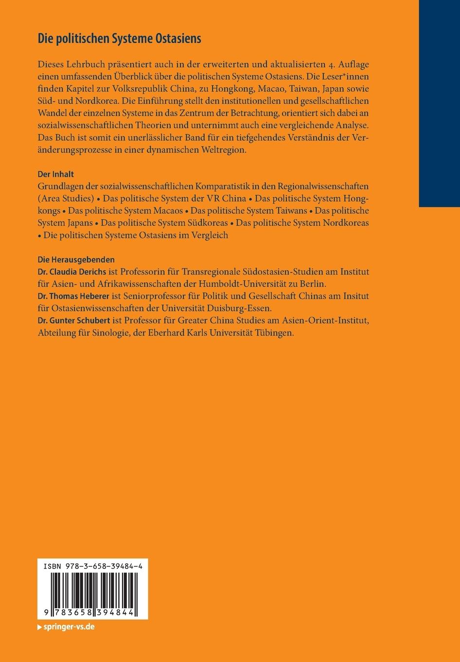 Rückseite: 9783658394844 | Die politischen Systeme Ostasiens | Eine Einführung | Derichs (u. a.)