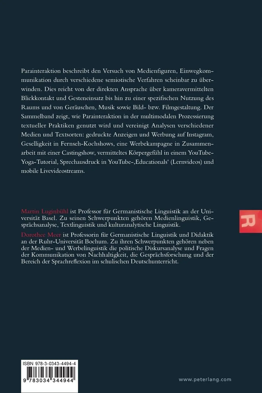 Rückseite: 9783034344944 | Parainteraktion in den Medien | Dorothee Meer (u. a.) | Taschenbuch