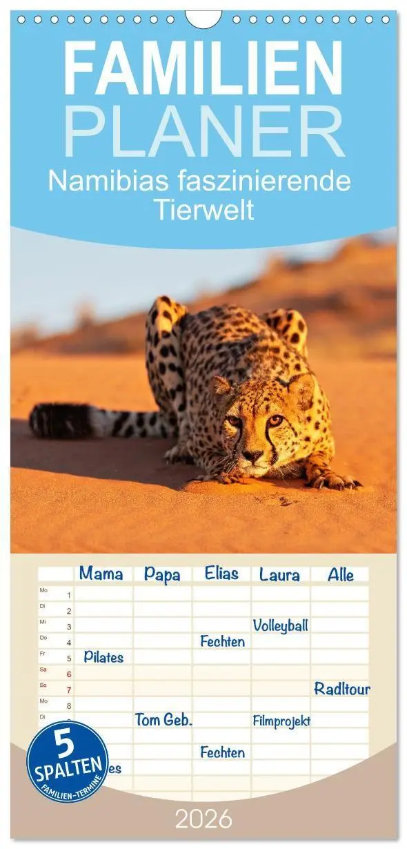 Cover: 9783516714944 | Familienplaner 2026 - Namibias faszinierende Tierwelt mit 5 Spalten...