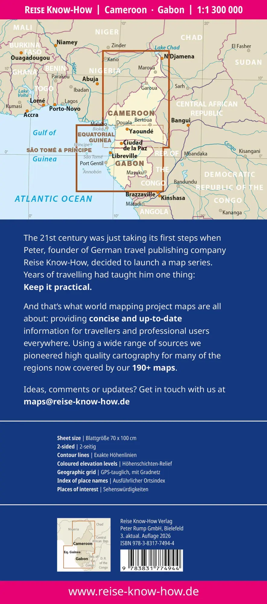 Bild: 9783831774944 | Reise Know-How Landkarte Kamerun, Gabun Cameroon, Gabon (1:1.300.000)