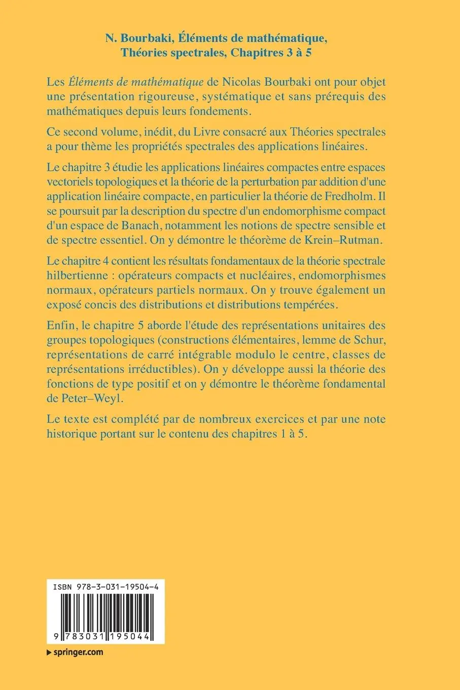 Rückseite: 9783031195044 | Théories spectrales | Chapitres 3 à 5 | N. Bourbaki | Taschenbuch
