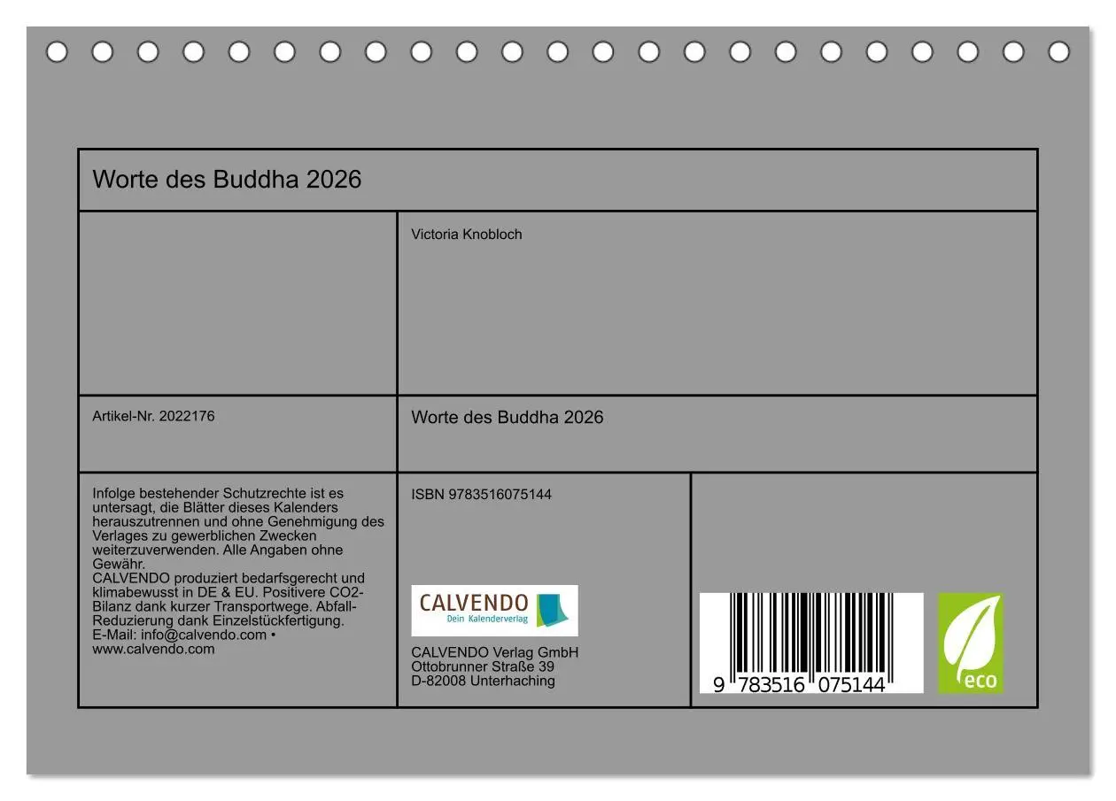 Bild: 9783516075144 | Worte des Buddha 2026 (Tischkalender 2026 DIN A5 quer), CALVENDO...