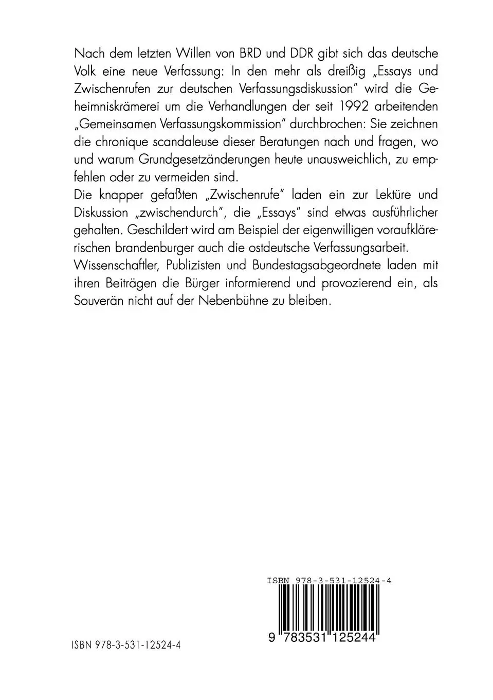 Rückseite: 9783531125244 | Der Souverän auf der Nebenbühne | Andreas Meier (u. a.) | Taschenbuch