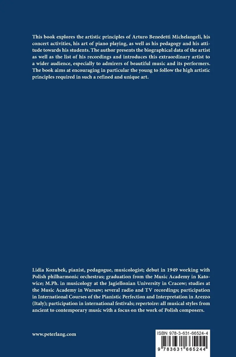 Rückseite: 9783631665244 | Arturo Benedetti Michelangeli as I Knew Him | Lidia Kozubek | Buch
