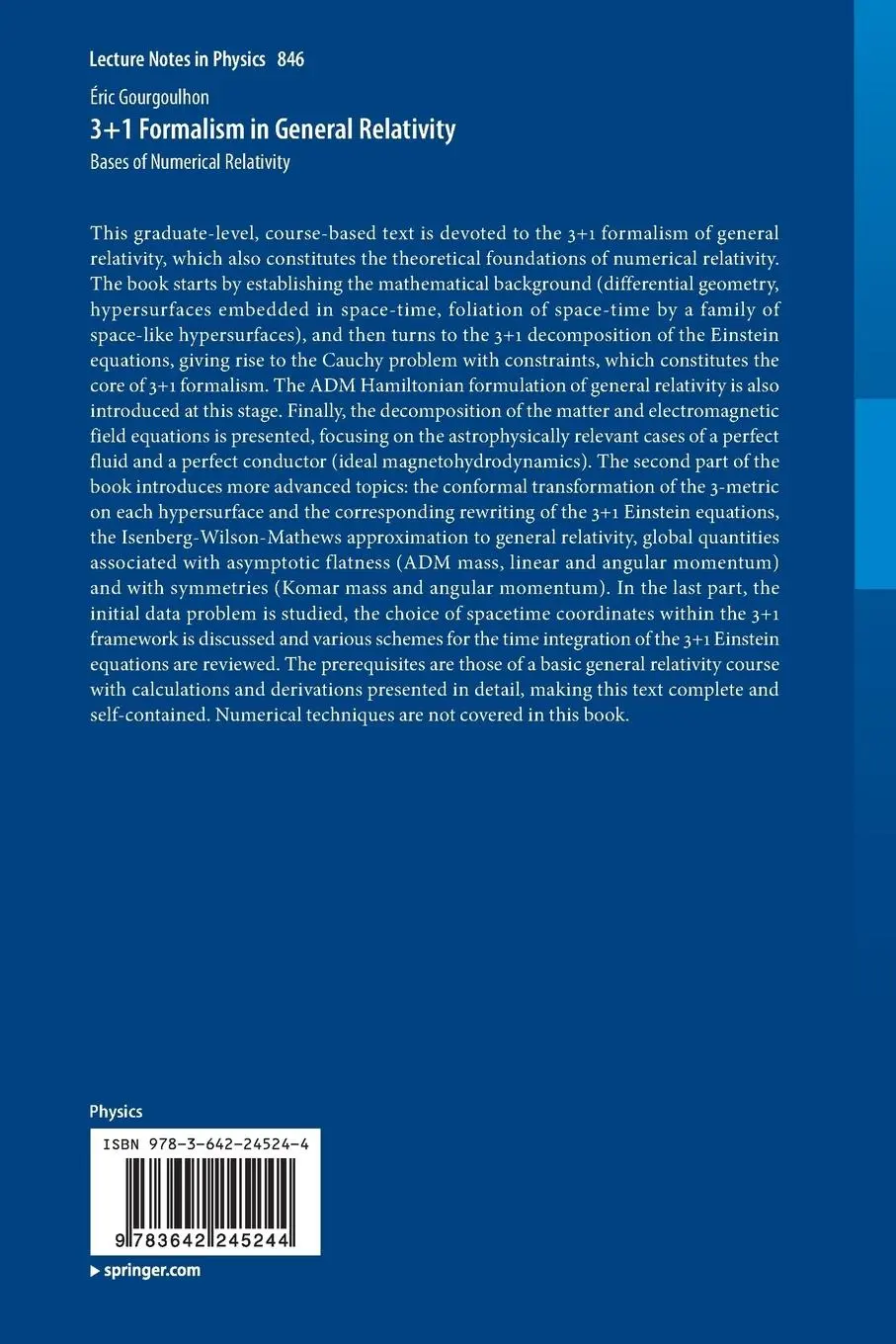 Rückseite: 9783642245244 | 3+1 Formalism in General Relativity | Bases of Numerical Relativity