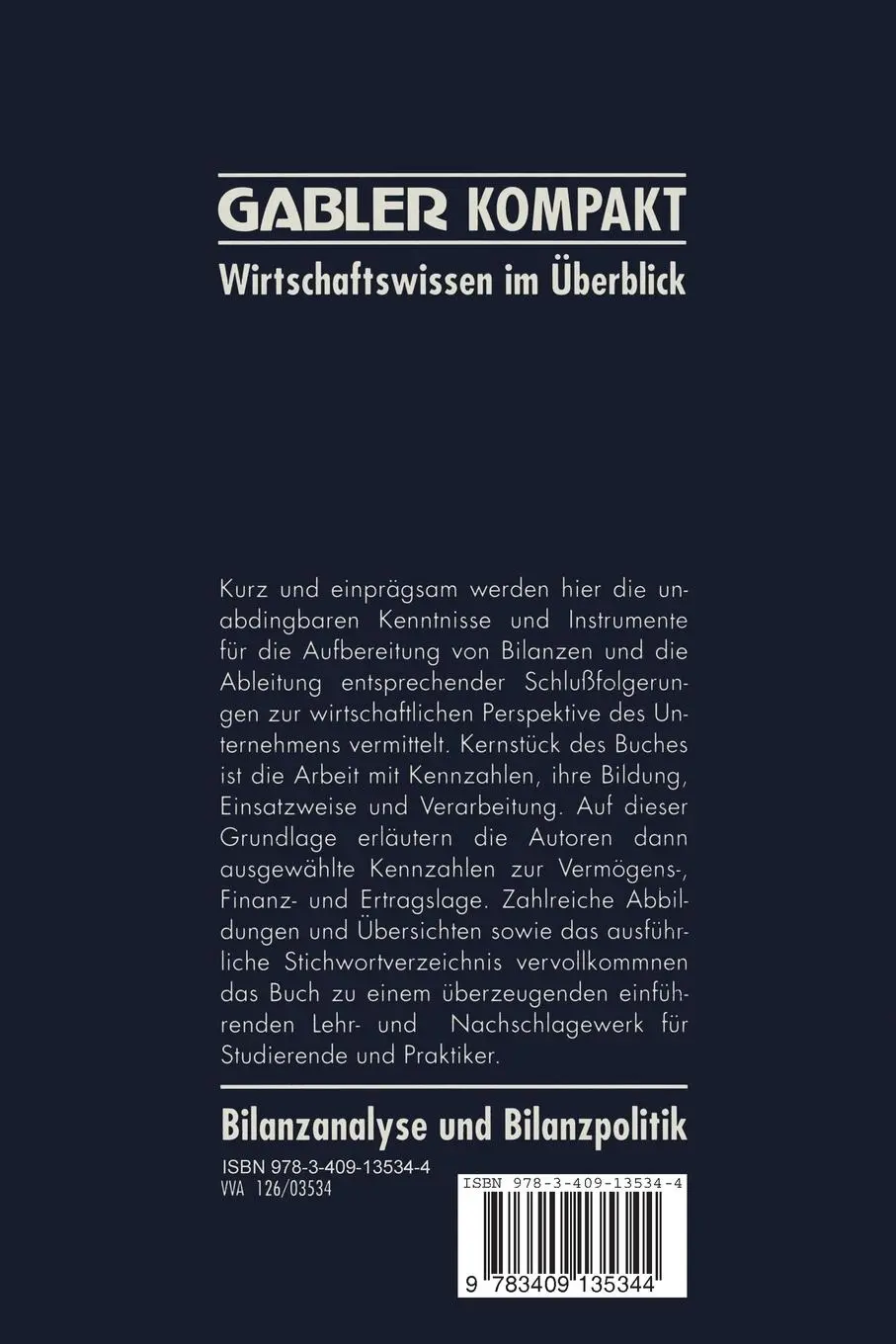 Rückseite: 9783409135344 | Bilanzanalyse und Bilanzpolitik | Volker H. Peemöller | Taschenbuch