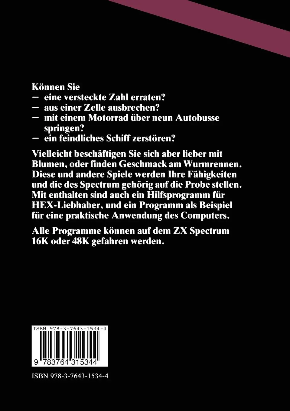 Rückseite: 9783764315344 | Spiele mit dem ZX Spectrum | Wren-Hilton (u. a.) | Taschenbuch | 51 S.