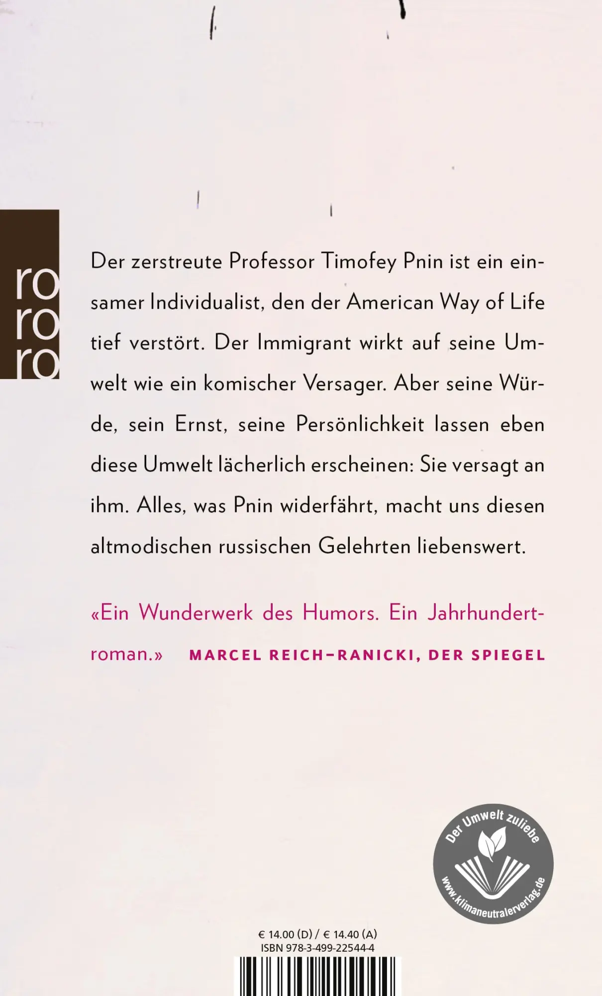 Rückseite: 9783499225444 | Pnin | Vladimir Nabokov | Taschenbuch | 304 S. | Deutsch | 1999