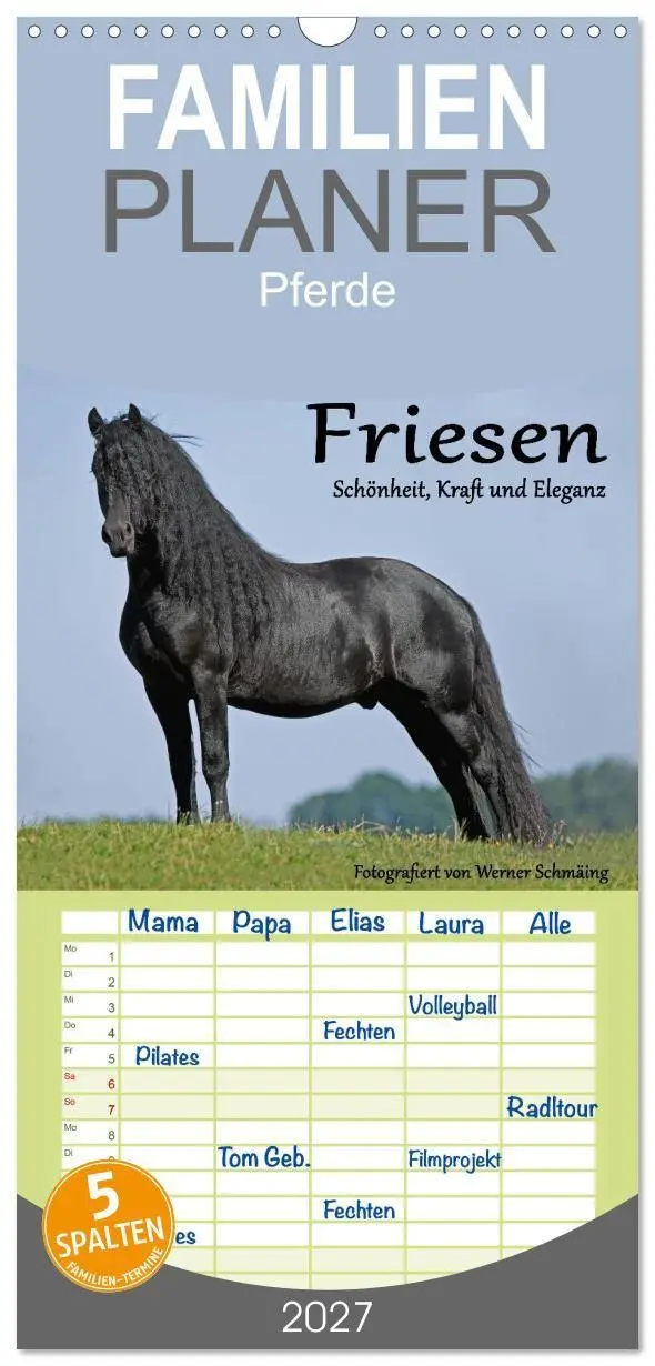 Cover: 9783594335444 | Familienplaner 2027 - Friesen - Schönheit, Kraft und Eleganz mit 5...