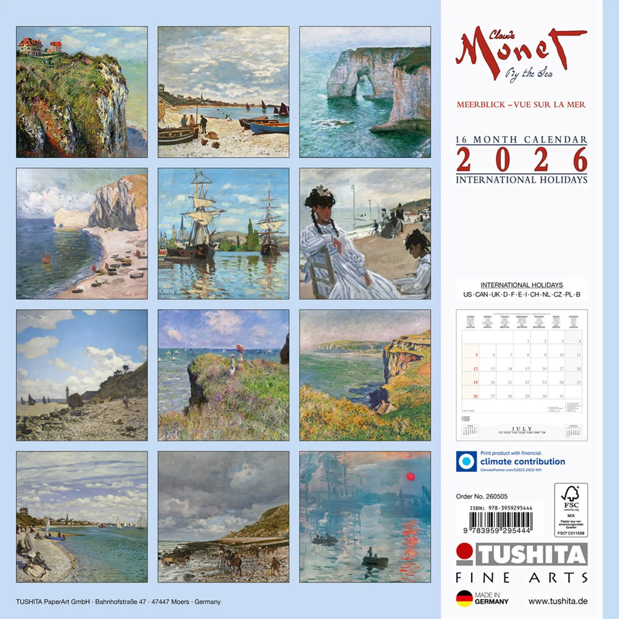 Rückseite: 9783959295444 | Claude Monet - By the Sea 2026 | Kalender 2026 | Kalender | 28 S.