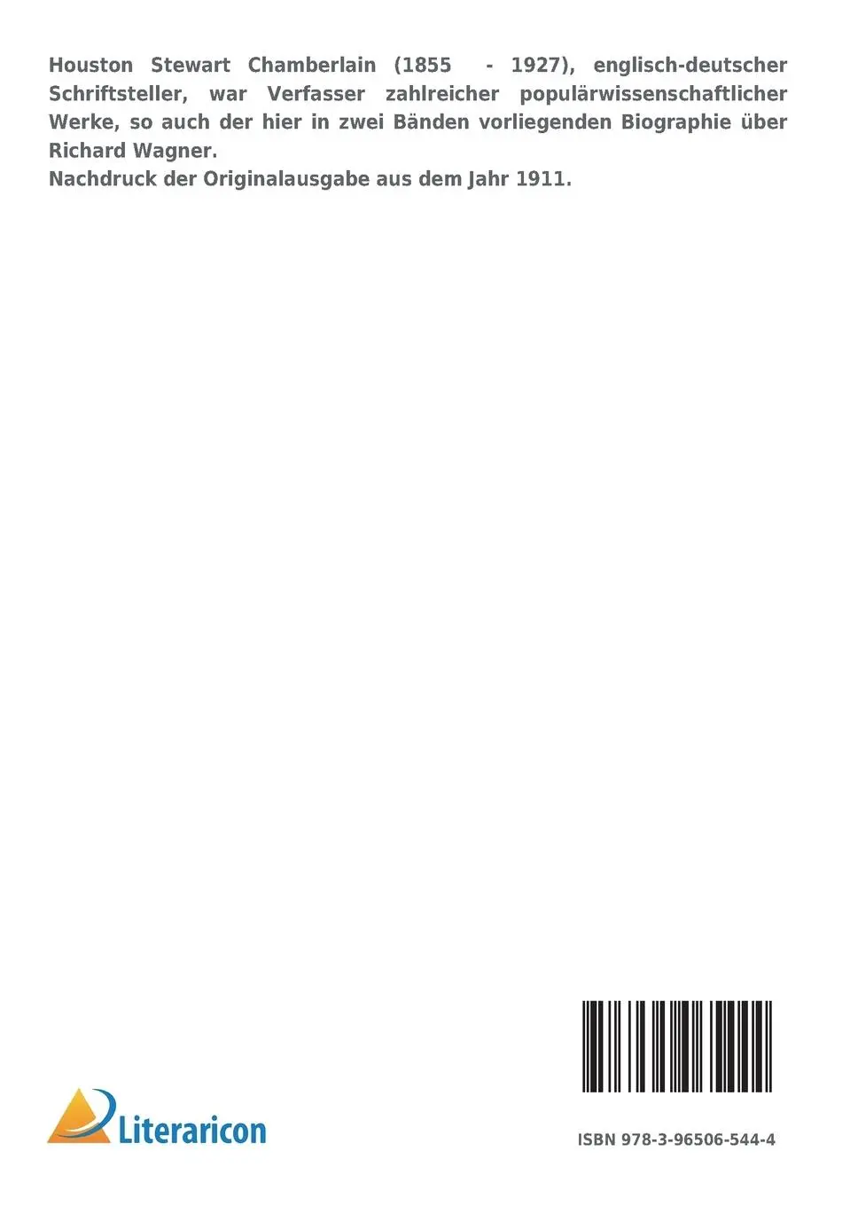 Rückseite: 9783965065444 | Richard Wagner | 1. Band | Houston Stewart Chamberlain | Taschenbuch